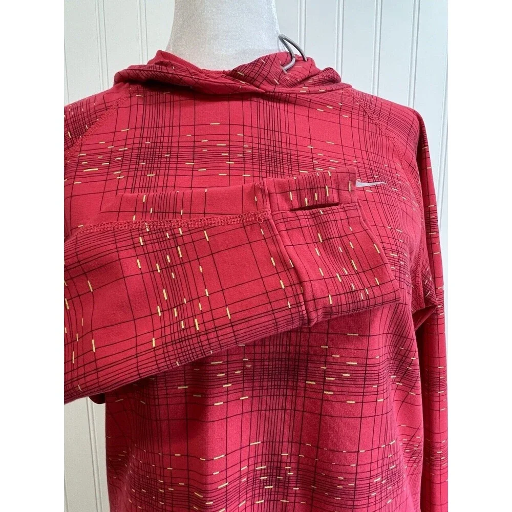 Womens Nike Dry Fit Hooded Pullover Athletic Jacket Hot pink Techno Print.Sz Med